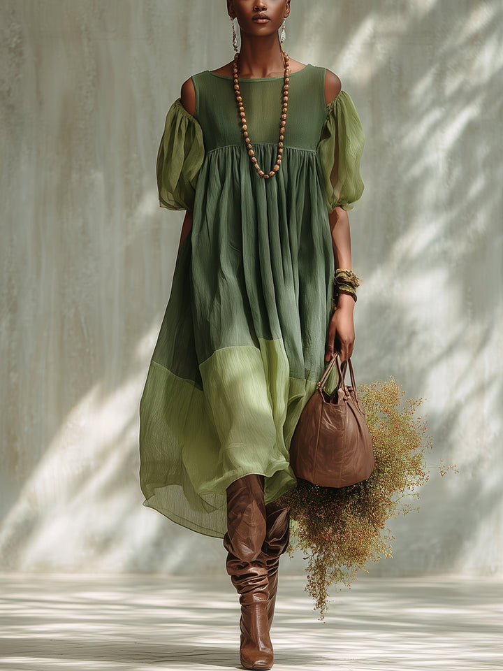 Verdelle | Verde Chiffon Midi Abito