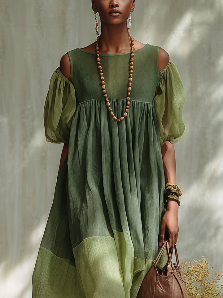 Verdelle | Verde Chiffon Midi Abito