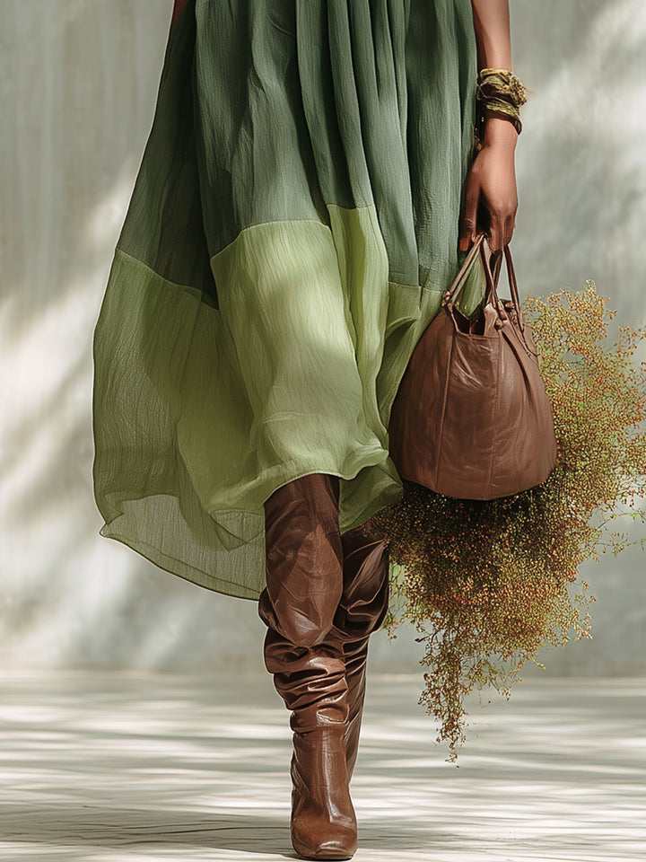 Verdelle | Verde Chiffon Midi Abito
