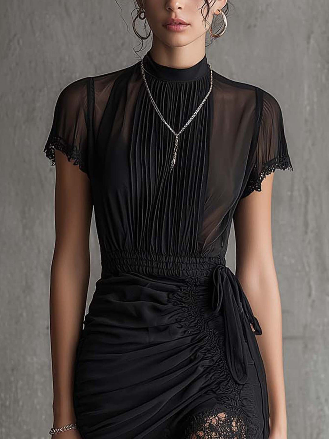 Onyxandra | Nero Pleated Chiffon Mini