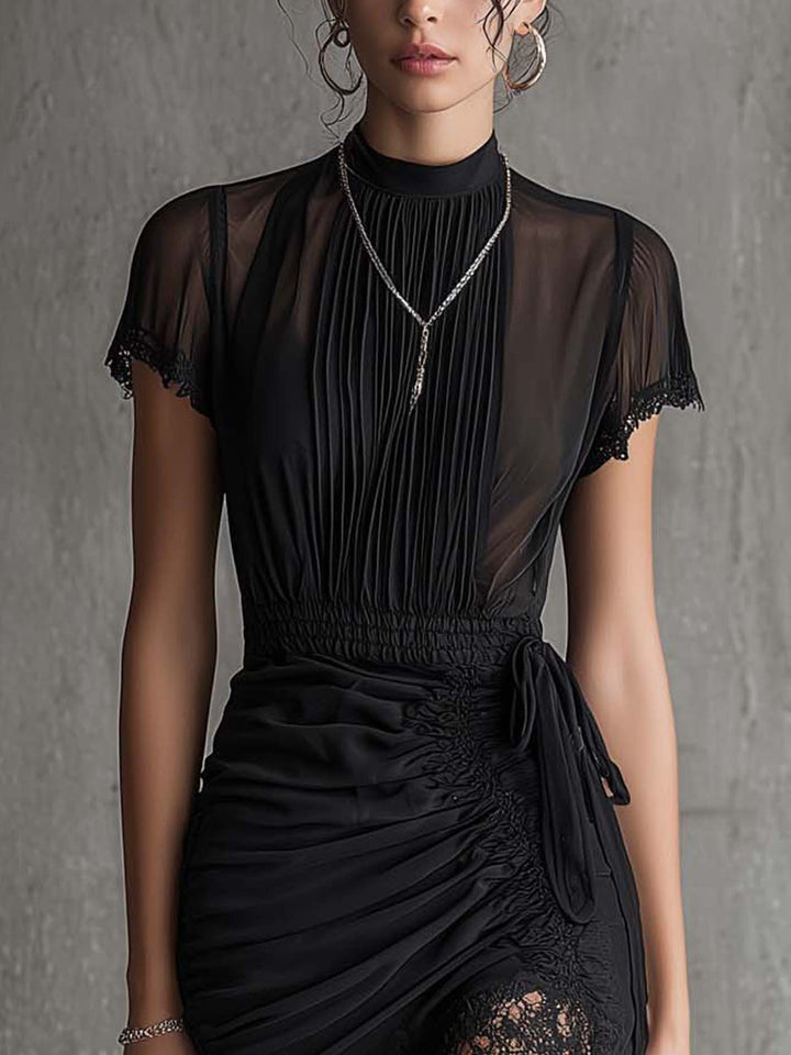 Onyxandra | Nero Pleated Chiffon Mini