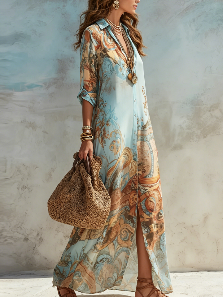 Azurelle | Blu Floreale Maxi Abito
