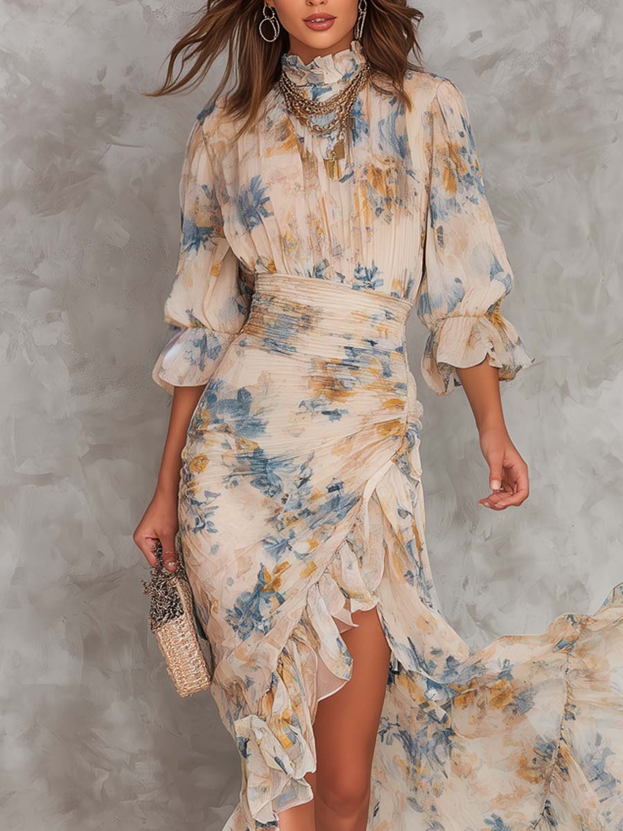 Beatrelle | Beige Floreale Chiffon Maxi