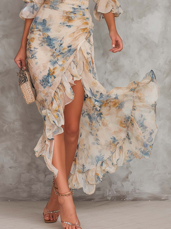 Beatrelle | Beige Floreale Chiffon Maxi