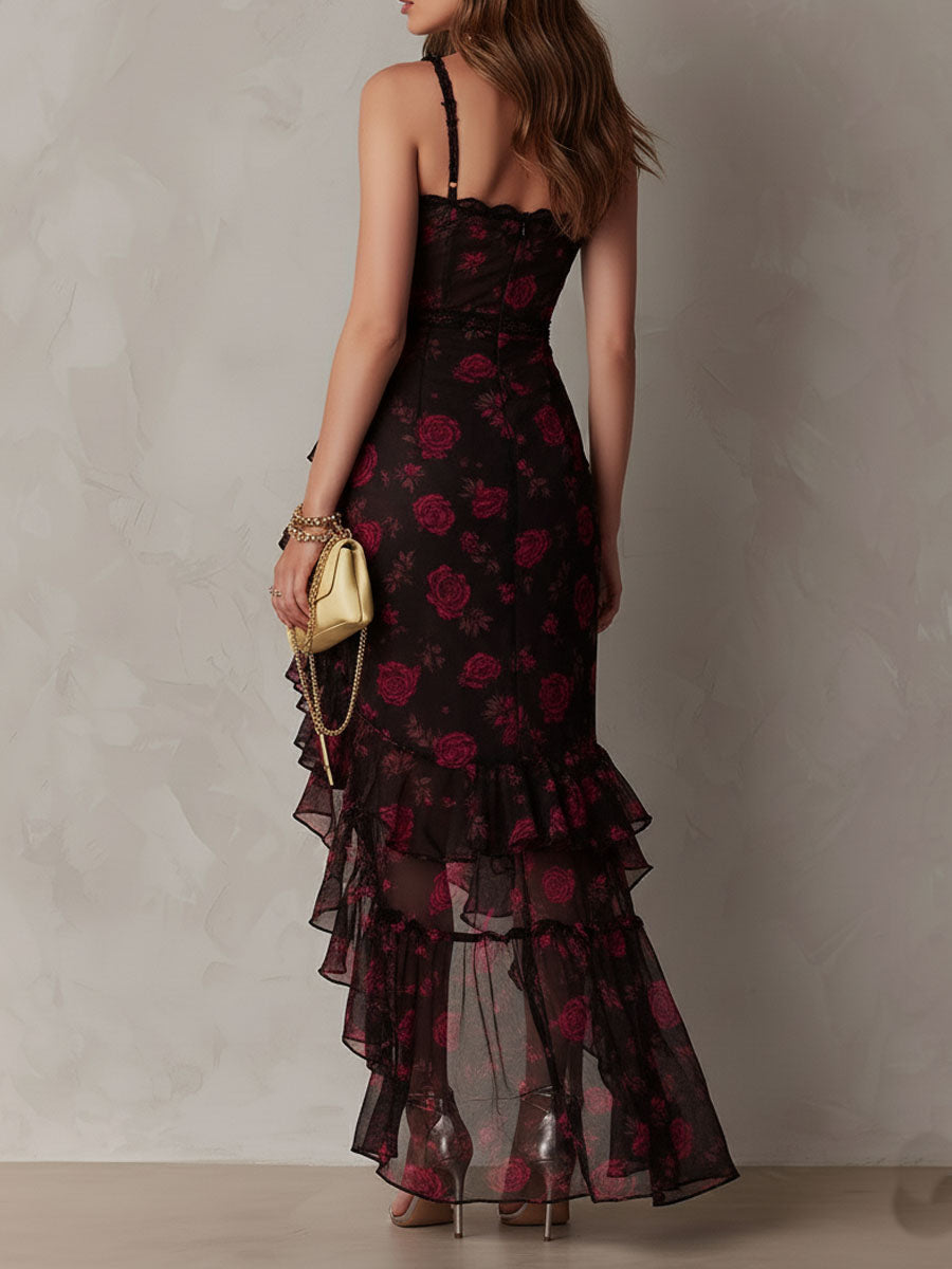 Marisole | Nero & Rosso Floreale Abito