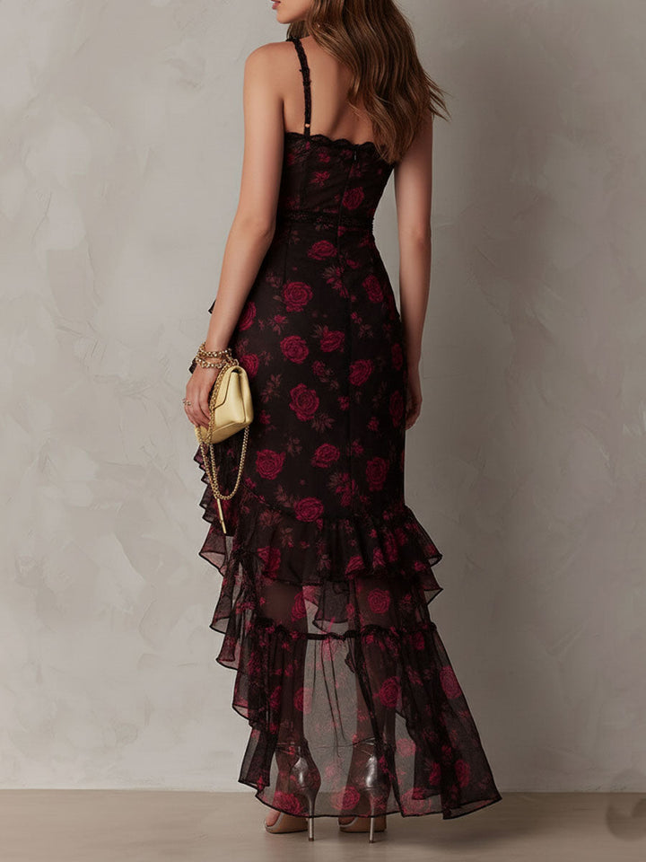 Marisole | Nero & Rosso Floreale Abito