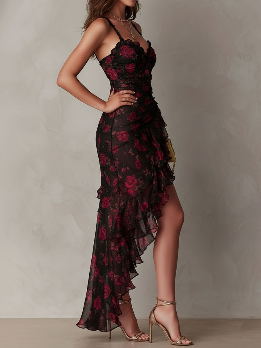 Marisole | Nero & Rosso Floreale Abito