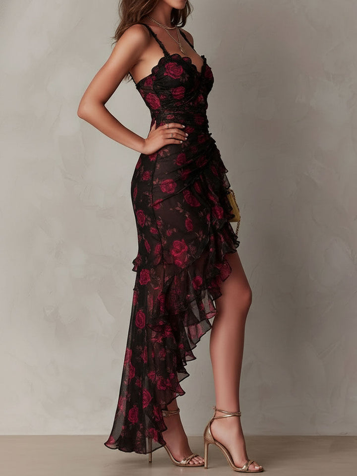 Marisole | Nero & Rosso Floreale Abito