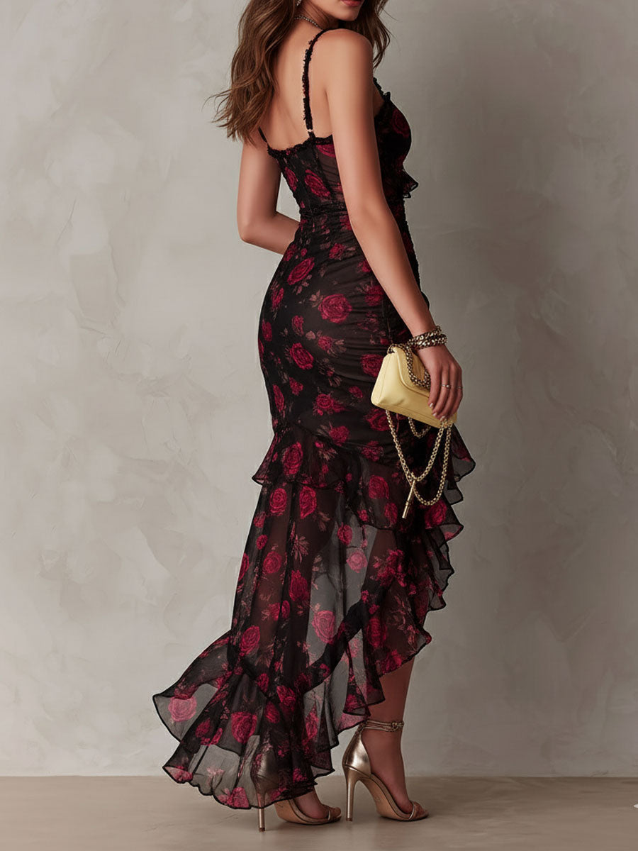 Marisole | Nero & Rosso Floreale Abito