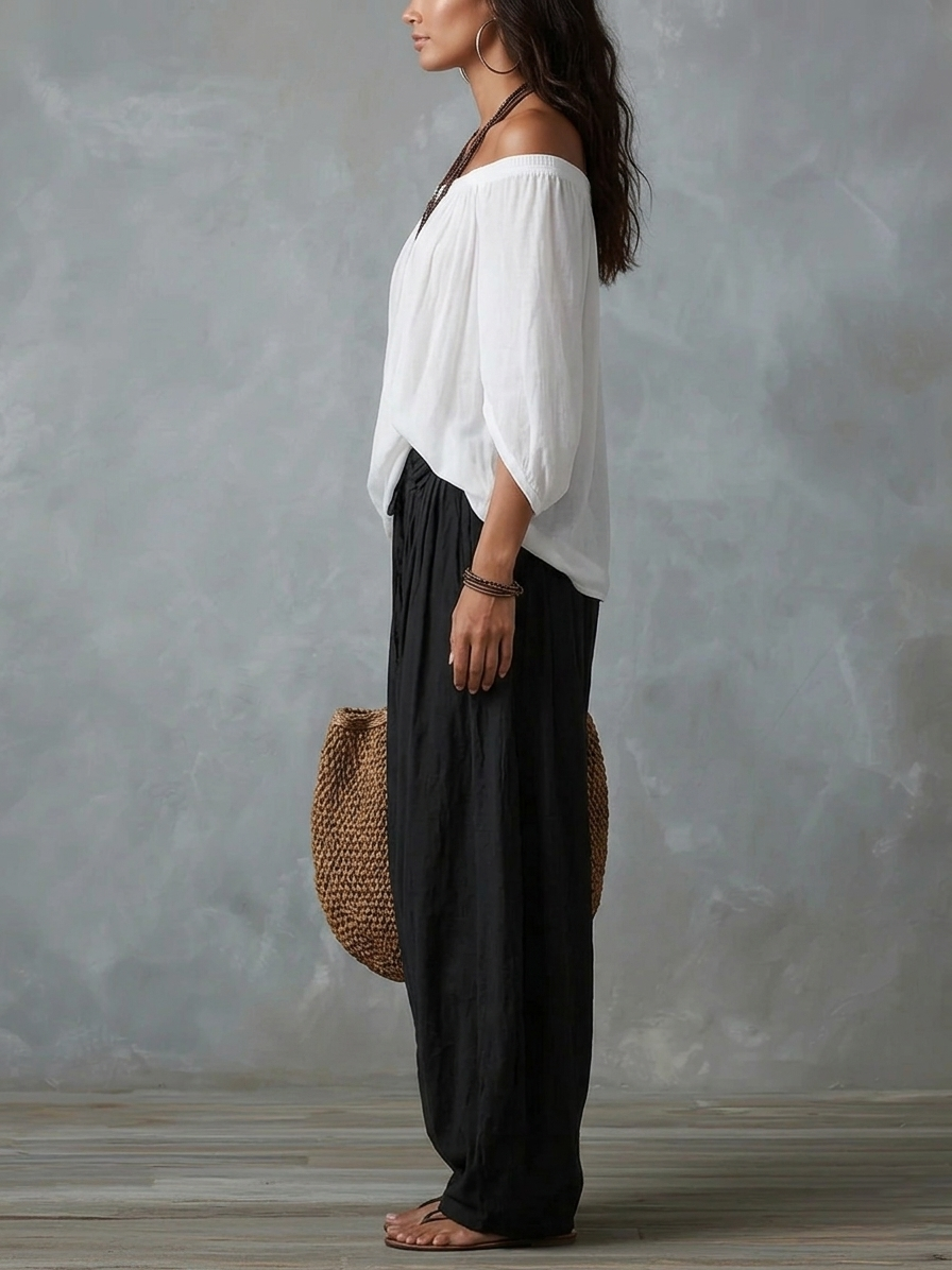 Ivorette | Bianco Spalle Scoperte Pantaloni Completo