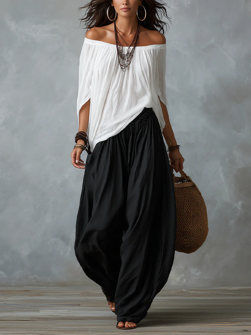 Ivorette | Bianco Spalle Scoperte Pantaloni Completo