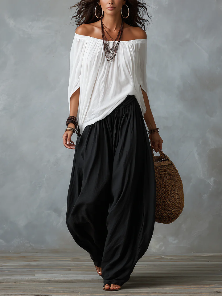 Ivorette | Bianco Spalle Scoperte Pantaloni Completo