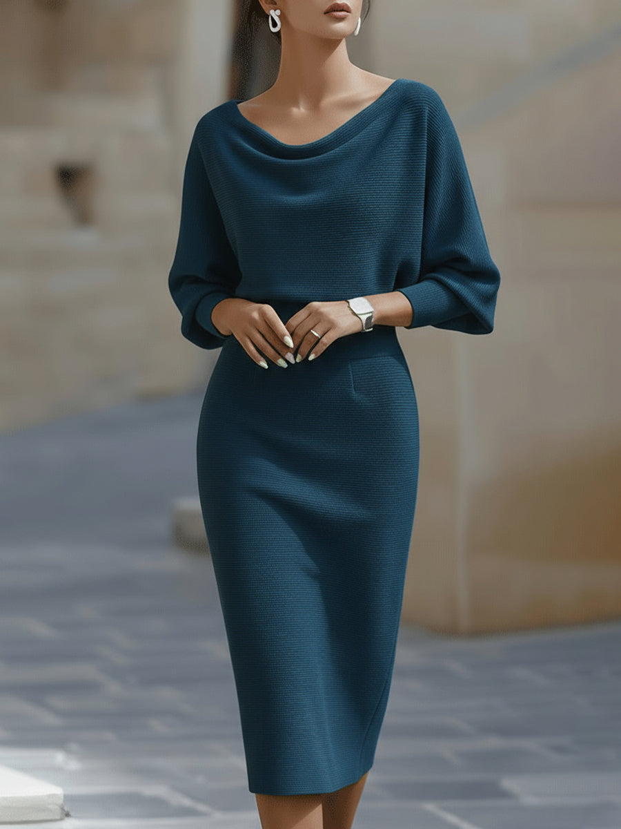 Olivia | Bianco Draped Batwing Midi Abito