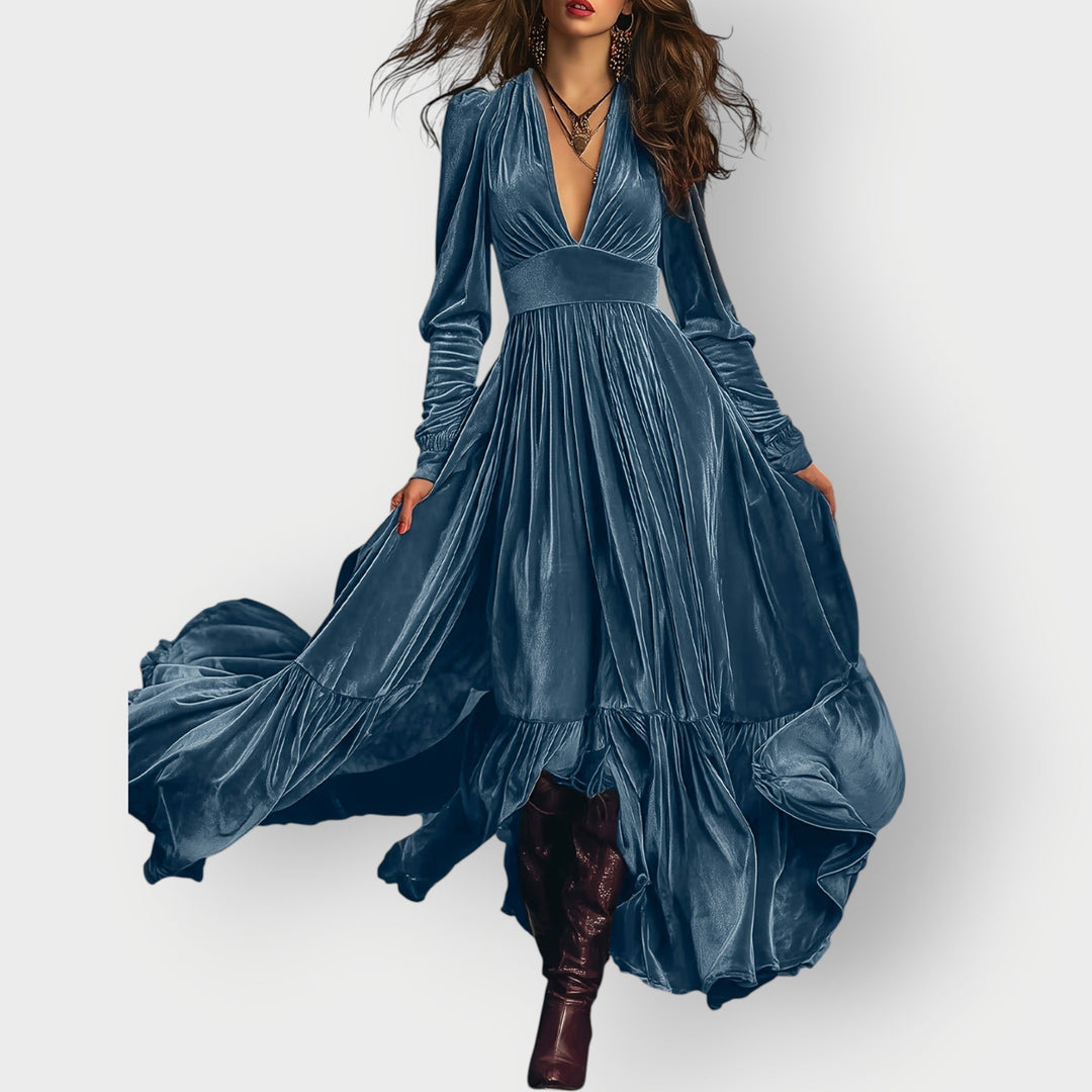 Alorae | Maxi Abito in Velluto a Linea A Vintage