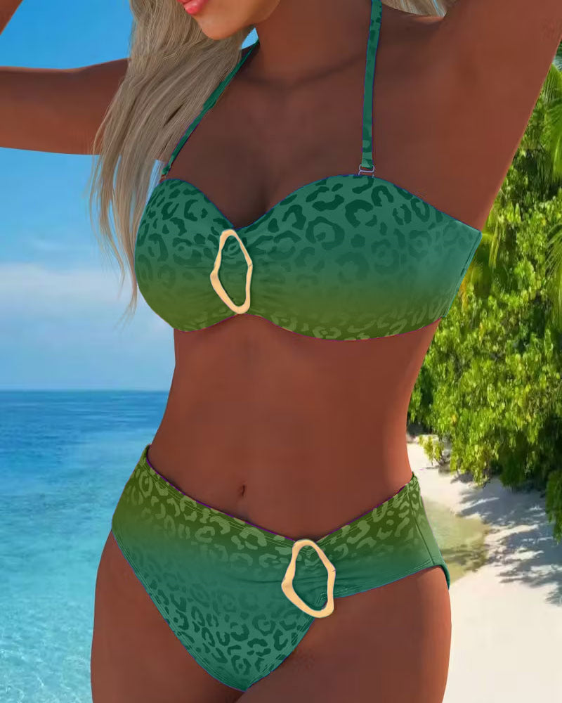Sofia | Halter Neck Leopard Stampa Gradient Costume da Bagno