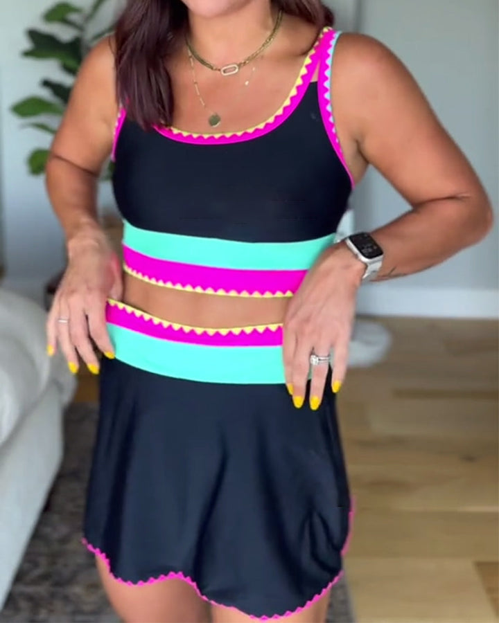 Myra | Elegante Three-Piece Colour Block Costume da Bagno