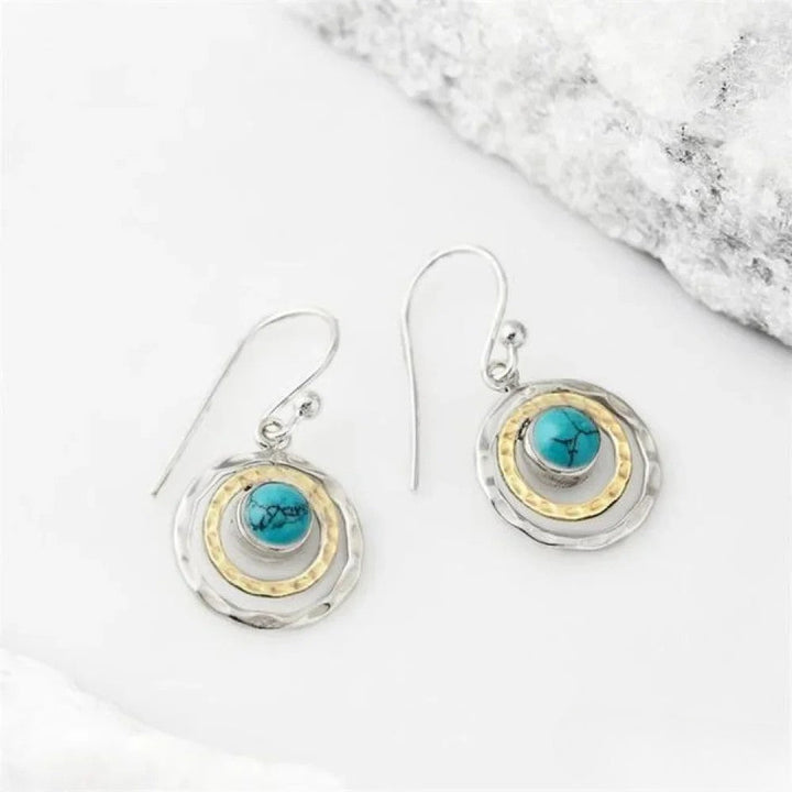 Boho Saturn Orecchini with Turchese Stone in Argento & Oro