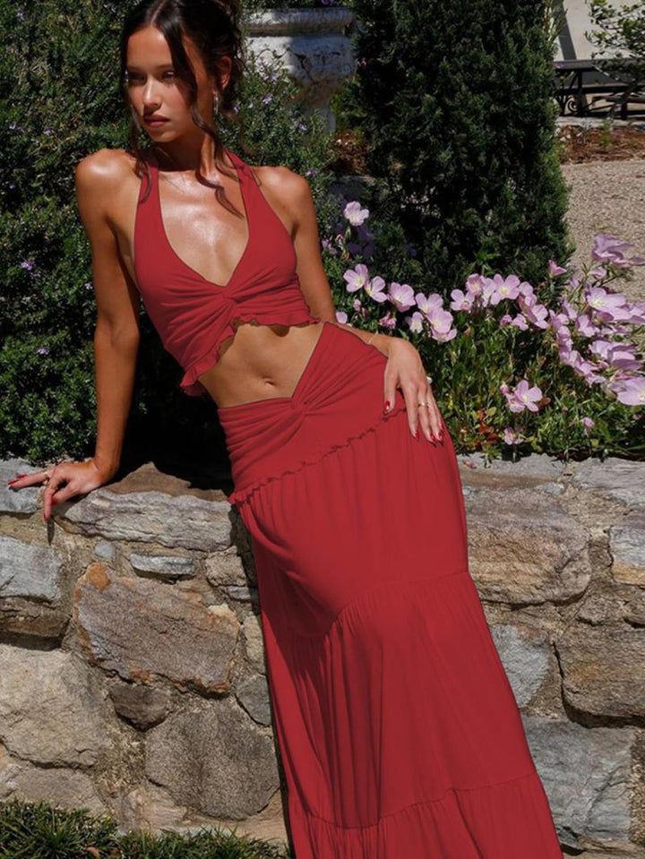 Serenity Chic | Completo Due Pezzi con Gonna Arricciata e Balze