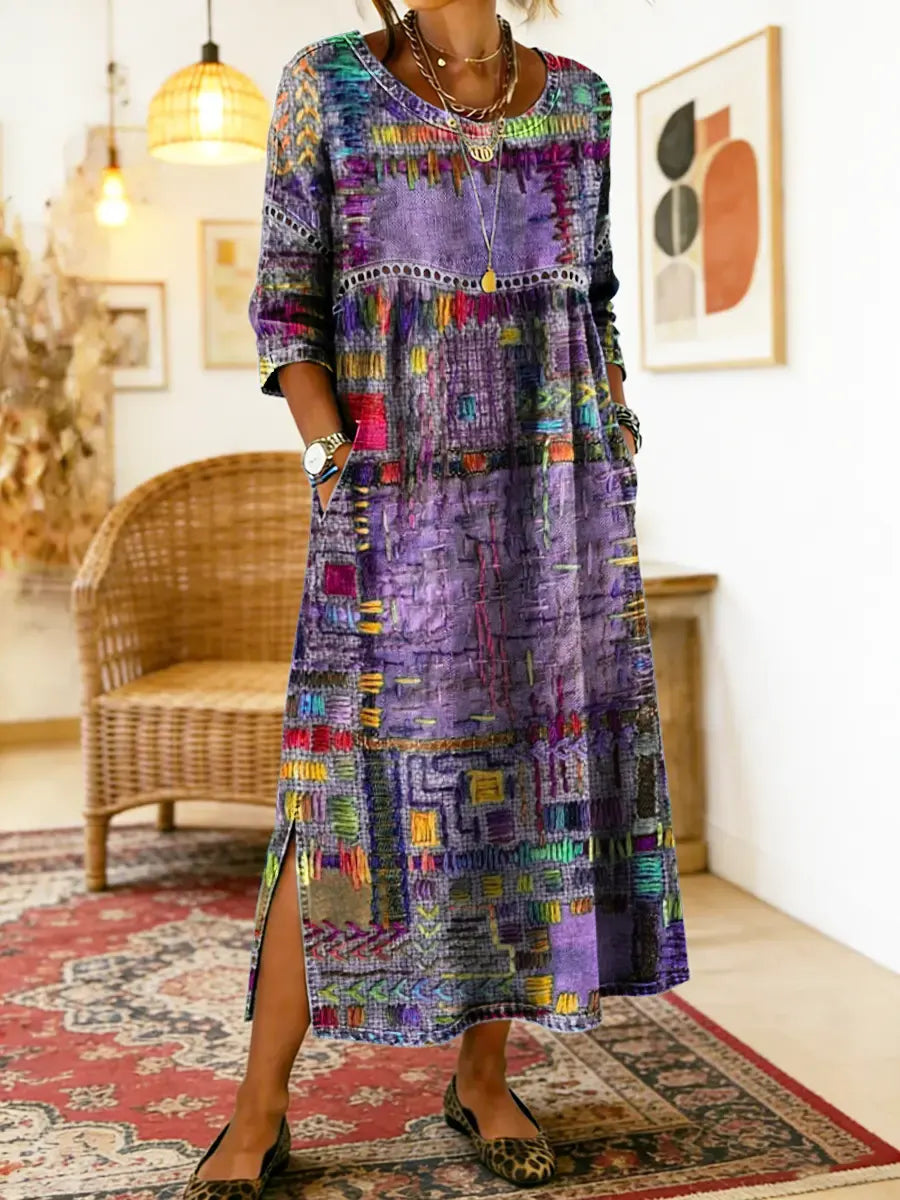 Manuela | Stampato Abito with Ethnic Patchwork