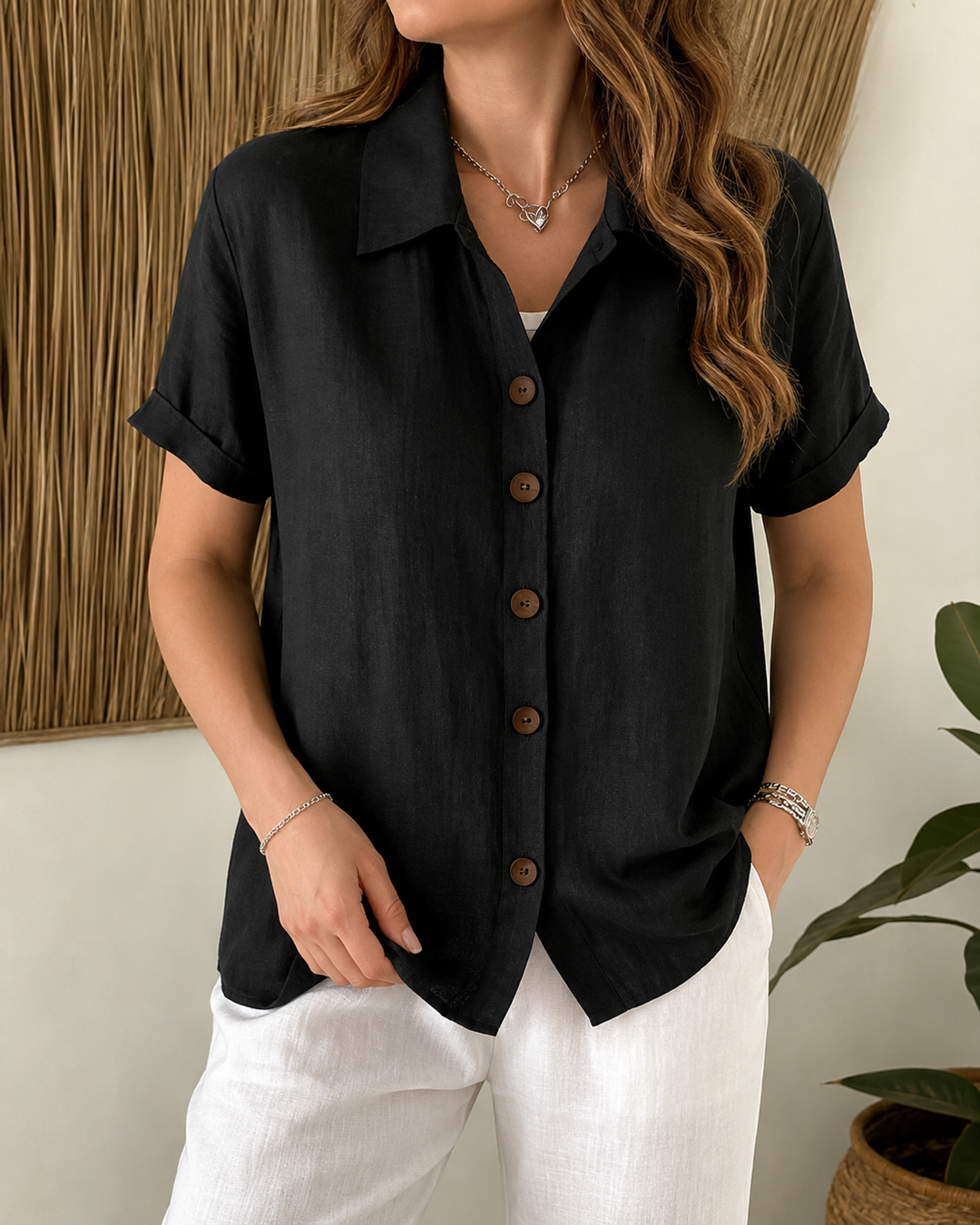 Barrine | Rilassato Button Lino Camicetta