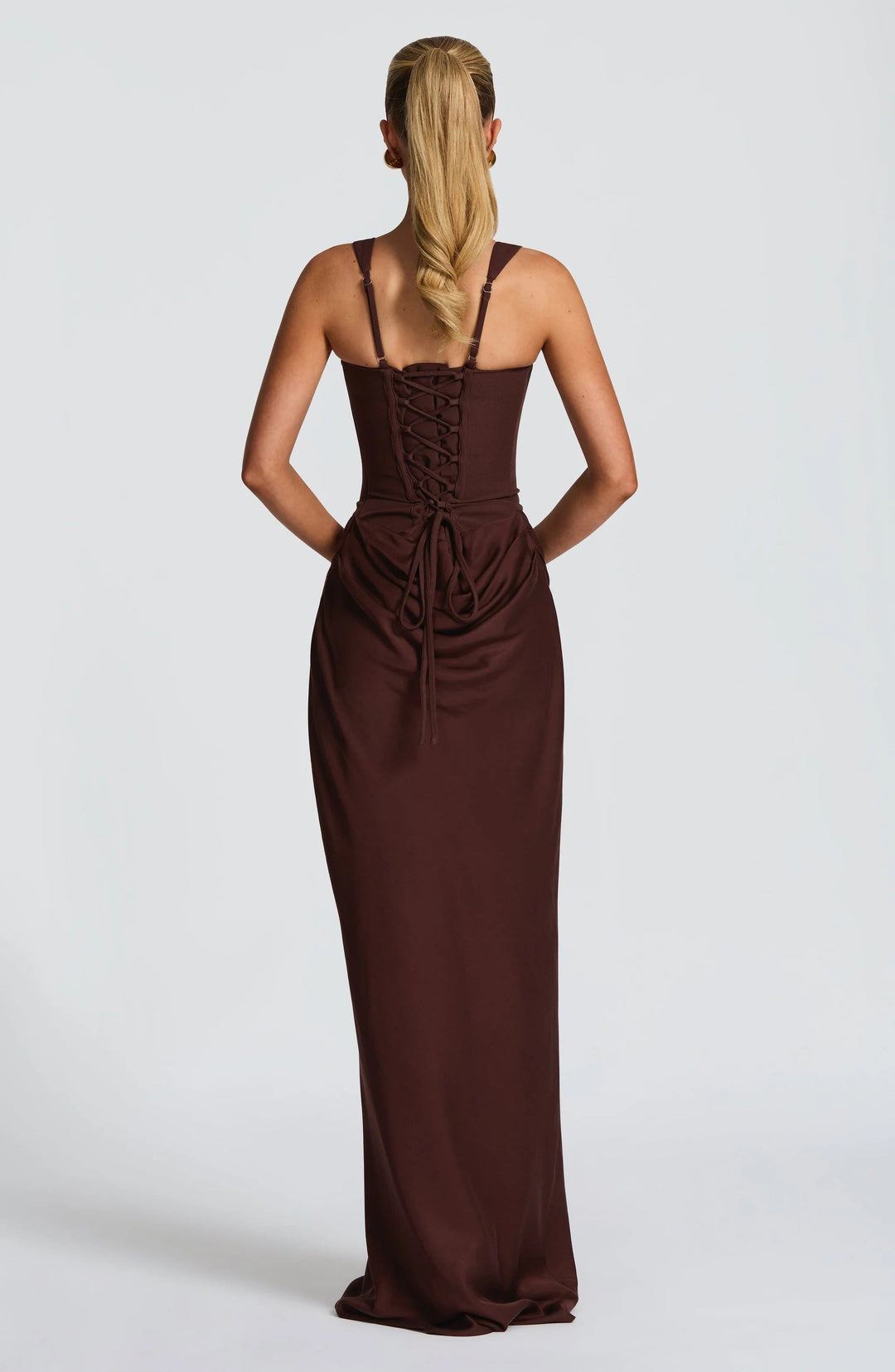 Alina | Abito Maxi in Raso con Corsetto e Scollo Quadrato