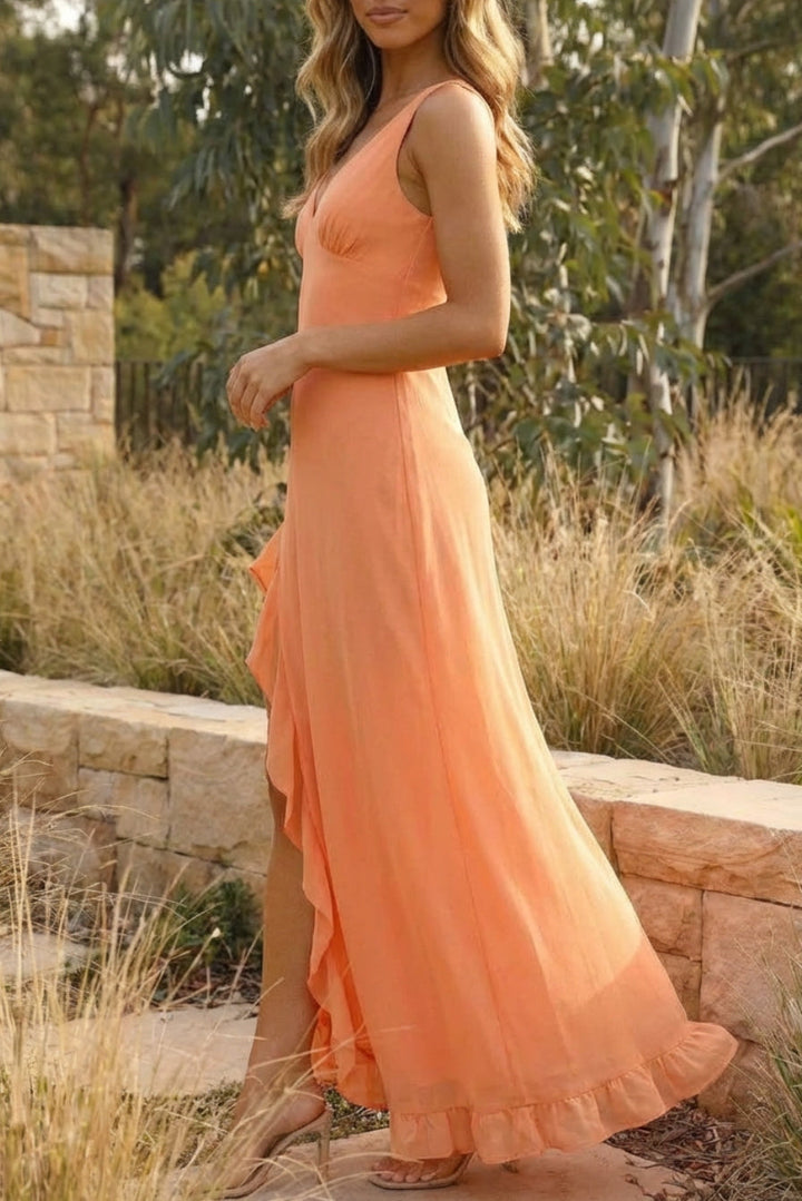 Alora | Abito Maxi in Chiffon Scollo a V con Balze