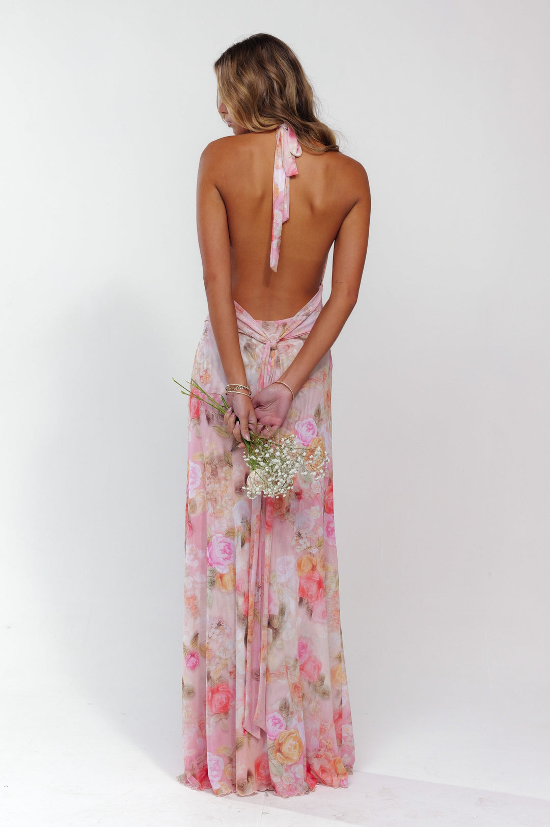 Ariadne | Abito Maxi Floreale con Collo Halter e Schiena Scoperta