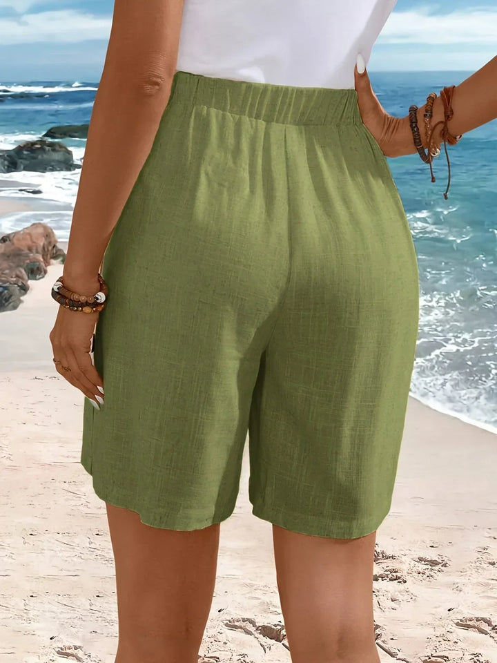 Kaye | Sunlit Lino Shorts with Side Buttons