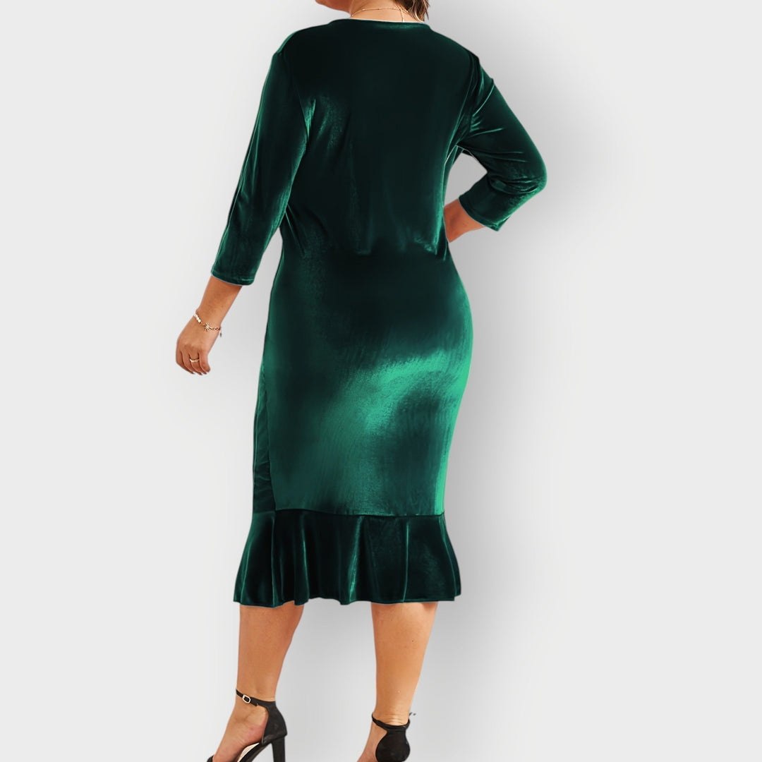 Vaerine | Abito Midi in Velluto con Balze