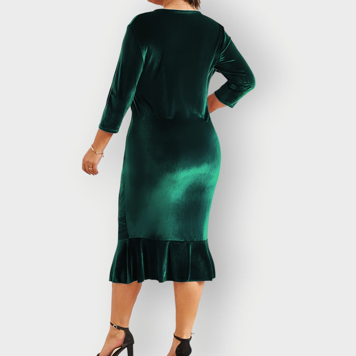 Vaerine | Abito Midi in Velluto con Balze