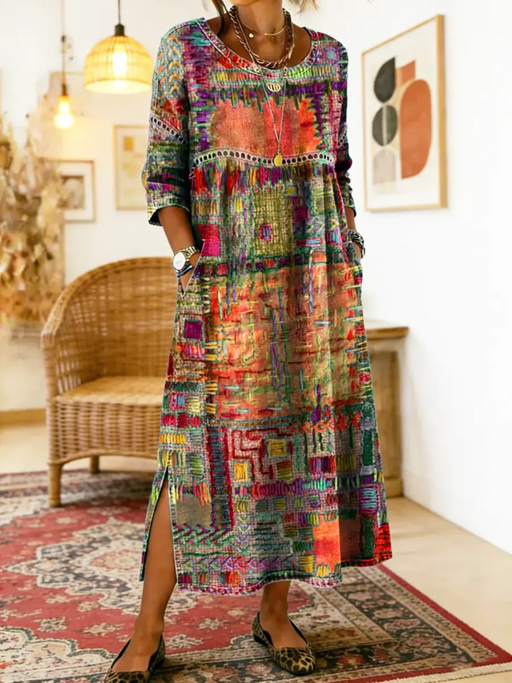 Manuela | Stampato Abito with Ethnic Patchwork