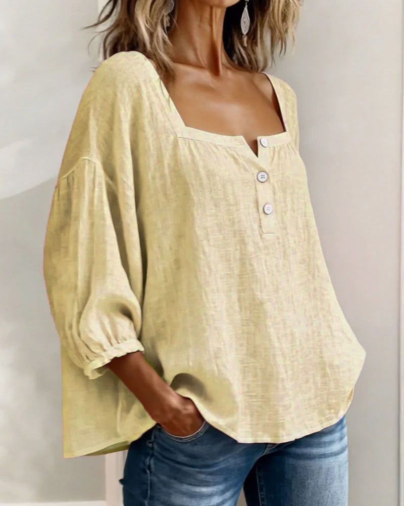 Fernleigh | Morbido Square Neck Lino Camicetta