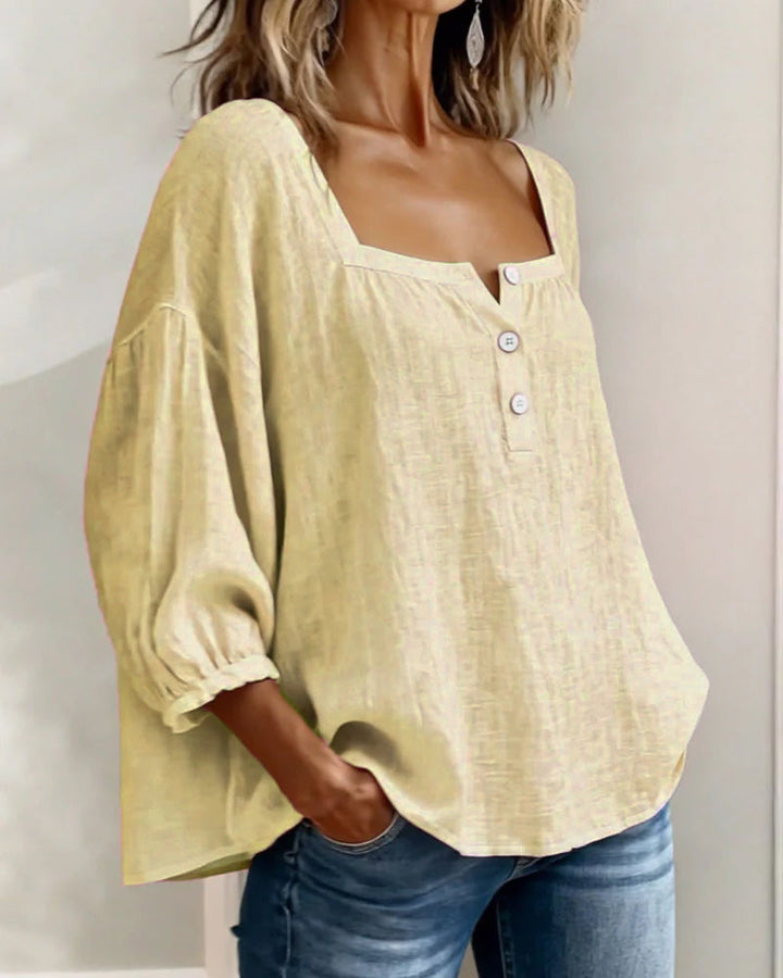 Fernleigh | Morbido Square Neck Lino Camicetta