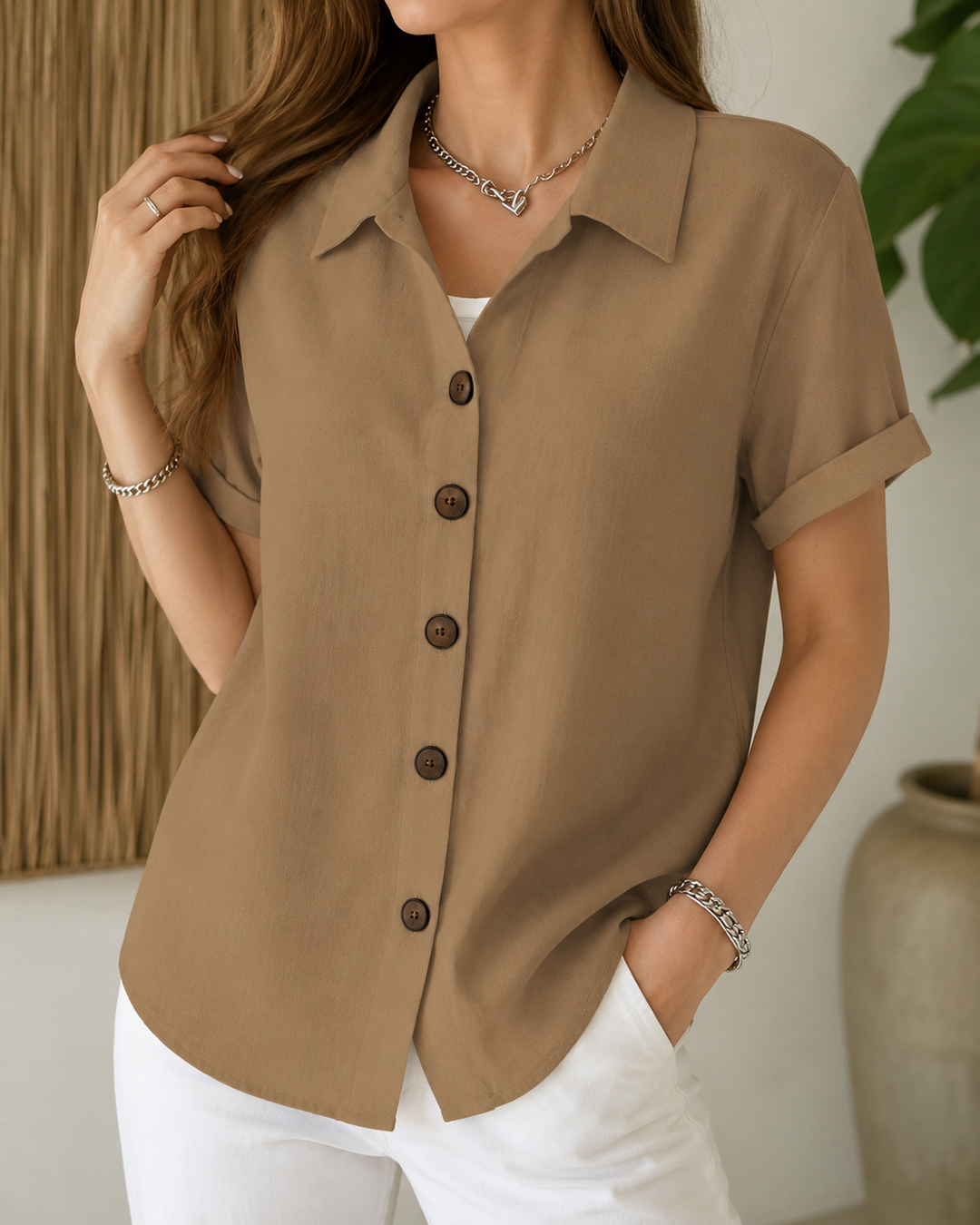 Barrine | Rilassato Button Lino Camicetta