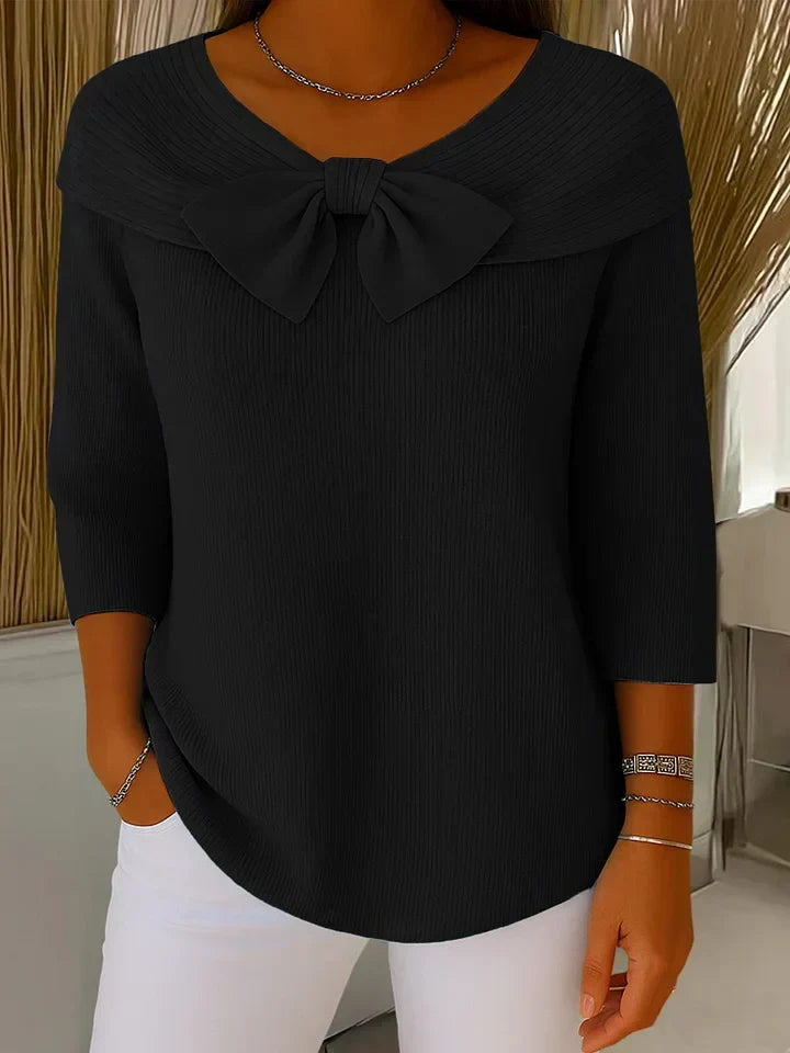 Lindel | Bow Neck a Coste Maglia Top