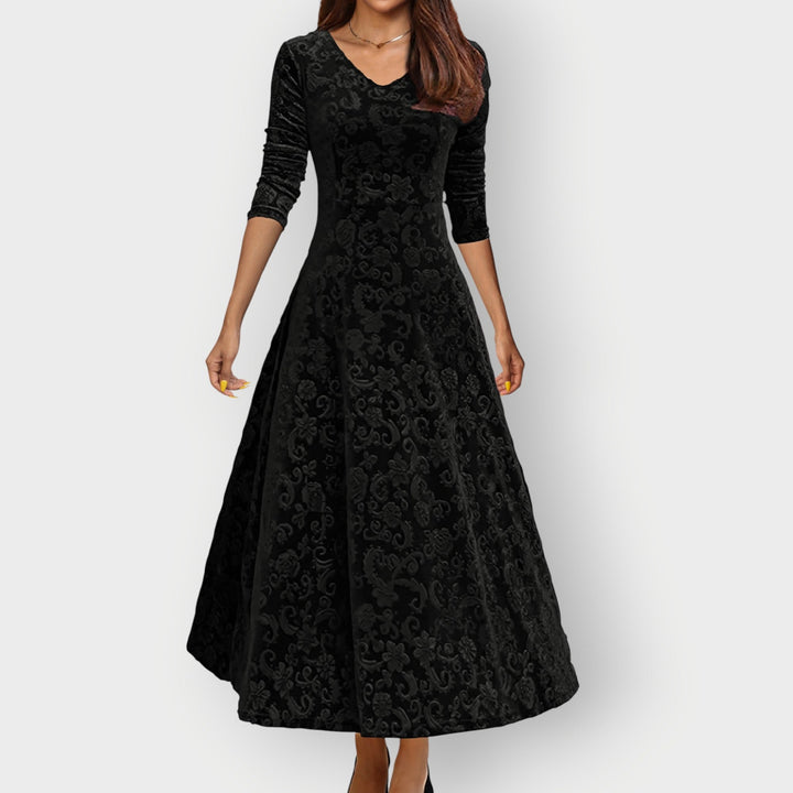 Olevia | Abito Midi in Velluto Jacquard Vintage