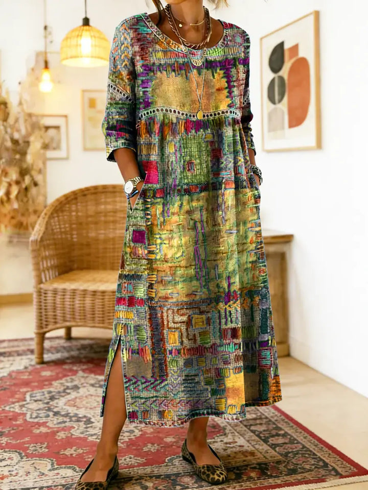 Manuela | Stampato Abito with Ethnic Patchwork