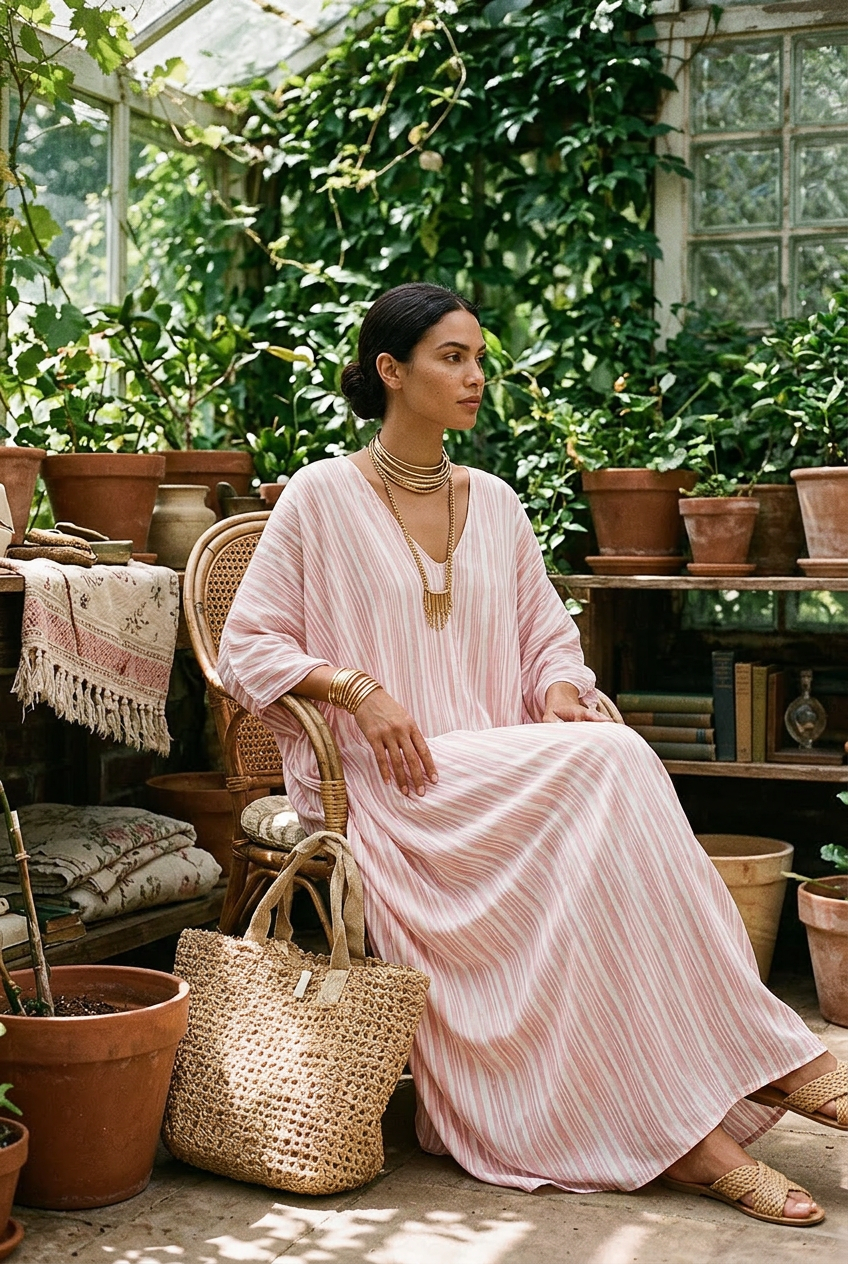 Cleo | Rosa a Righe Kaftan Abito