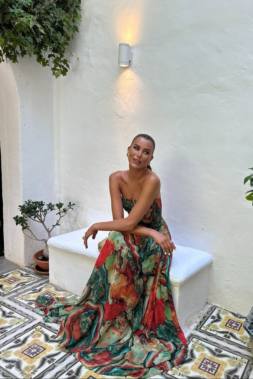 Bellamy | Abito Maxi Senza Spalline con Corsetto a Balze