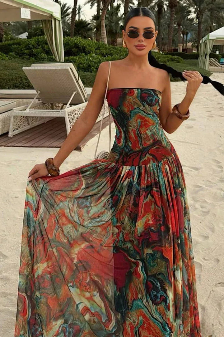 Bellamy | Abito Maxi Senza Spalline con Corsetto a Balze