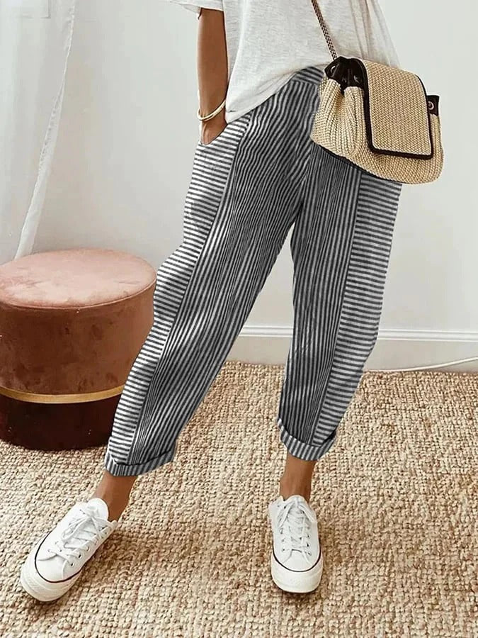 Patti | a Righe Cuffed Pantaloni with Elastic Waist