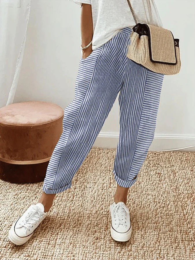Patti | a Righe Cuffed Pantaloni with Elastic Waist