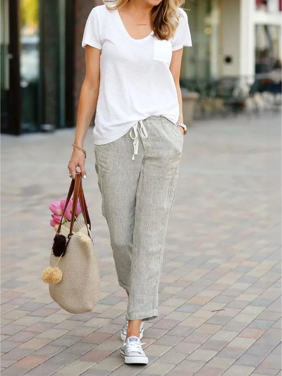 Lettie | Quotidiano Straight Leg Drawstring Lino Pantaloni
