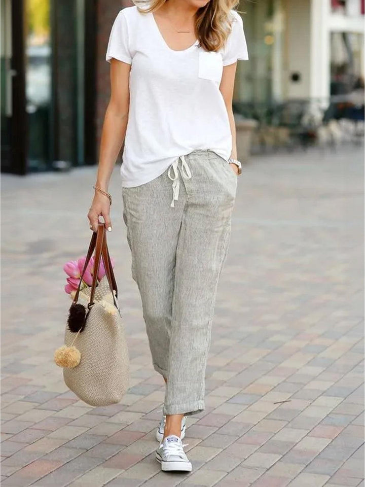 Lettie | Quotidiano Straight Leg Drawstring Lino Pantaloni