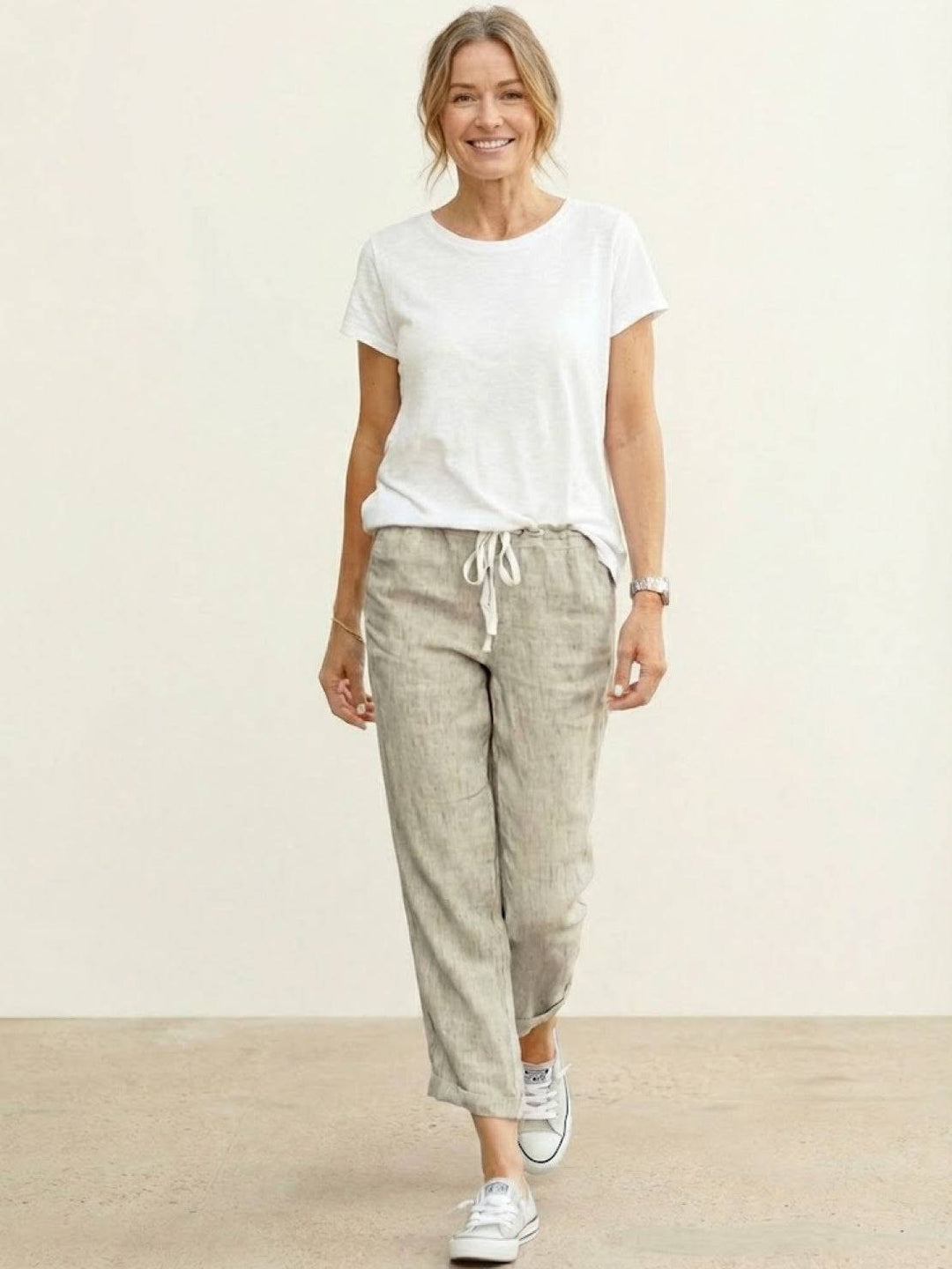 Lettie | Quotidiano Straight Leg Drawstring Lino Pantaloni