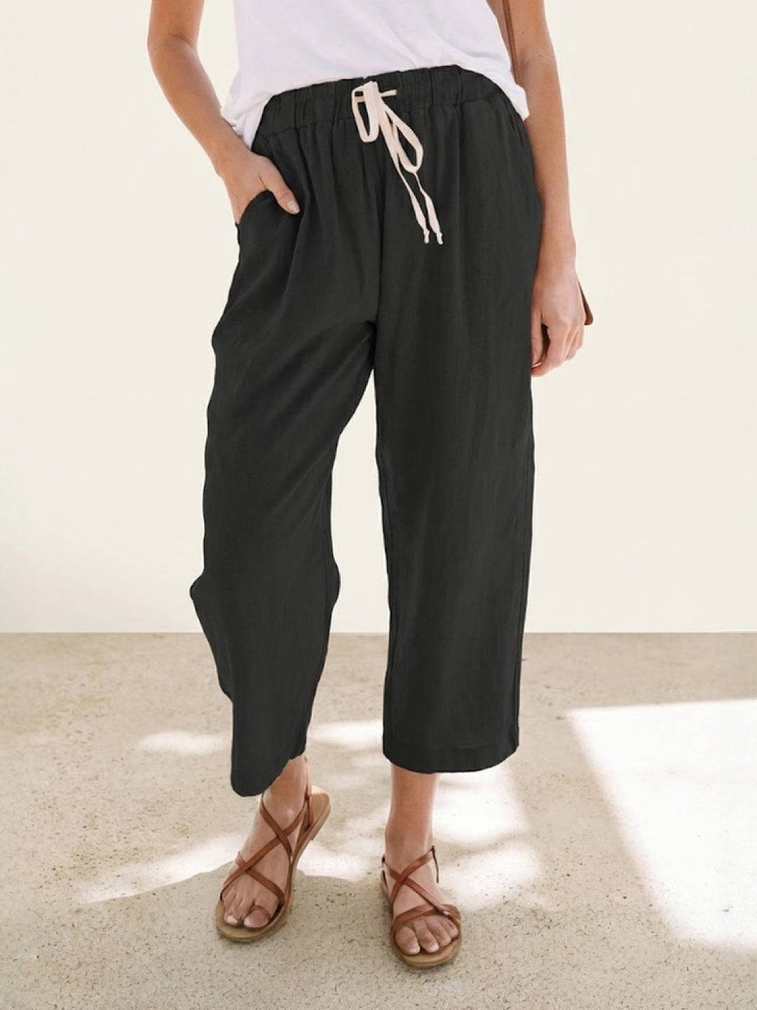 Lettie | Quotidiano Straight Leg Drawstring Lino Pantaloni