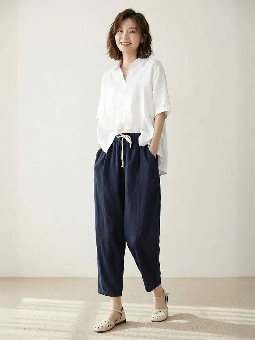 Lettie | Quotidiano Straight Leg Drawstring Lino Pantaloni