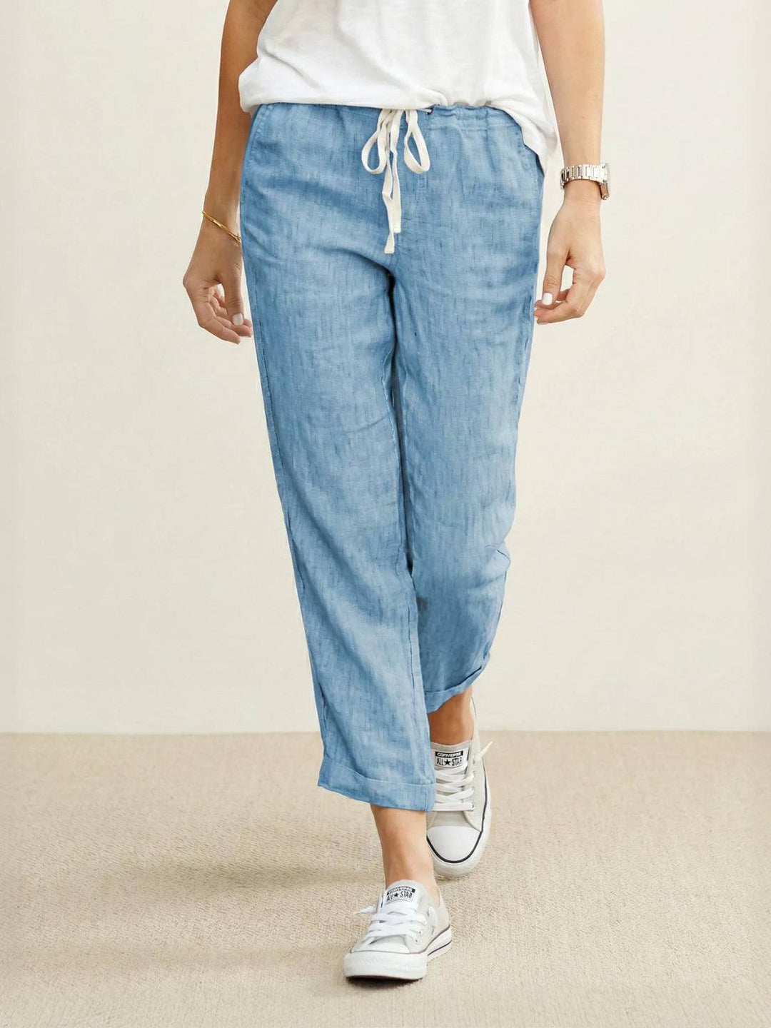 Lettie | Quotidiano Straight Leg Drawstring Lino Pantaloni