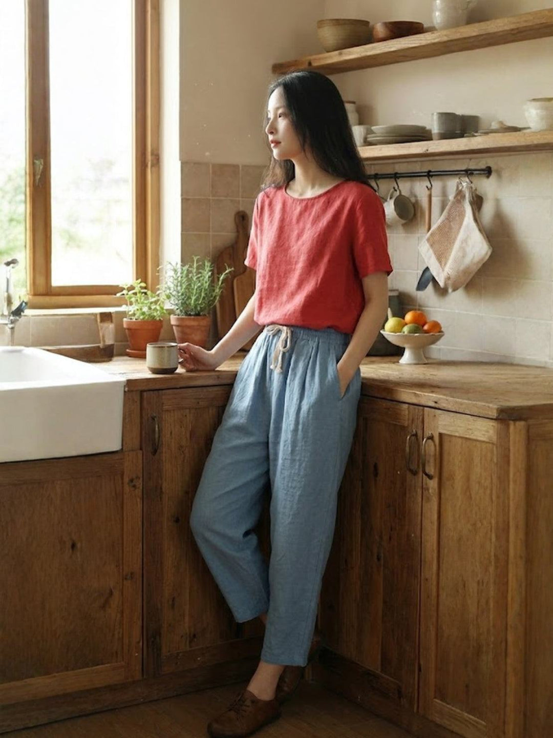 Lettie | Quotidiano Straight Leg Drawstring Lino Pantaloni