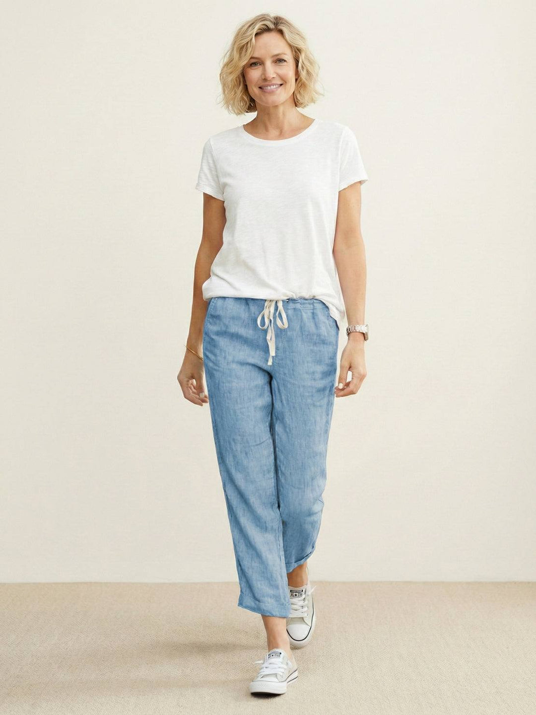 Lettie | Quotidiano Straight Leg Drawstring Lino Pantaloni